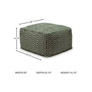 Green & Beige Geometric Handwoven Cotton Pouf Ottoman
