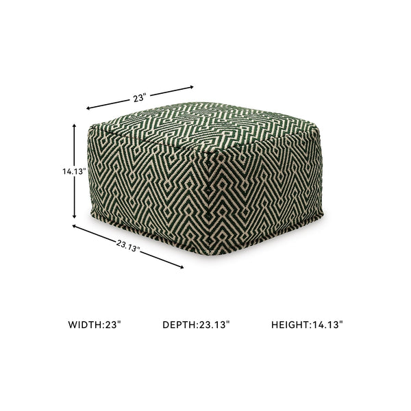 Green & Beige Geometric Handwoven Cotton Pouf Ottoman