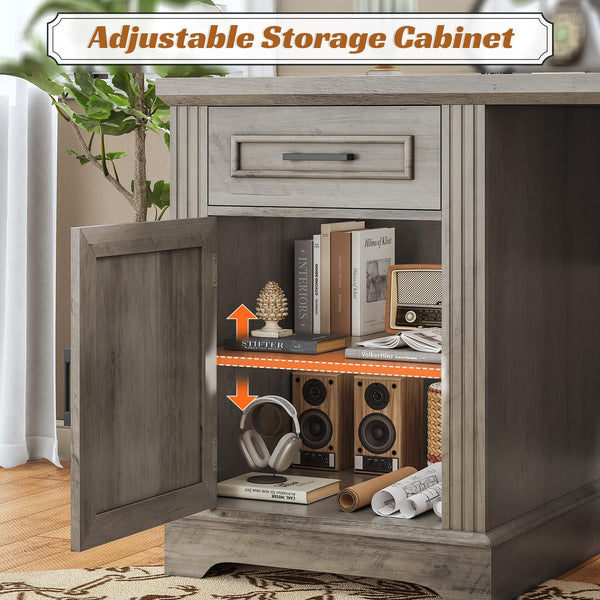 L-Shaped Executive Desk with Drawers, Storage Cabinet & Power Outlet