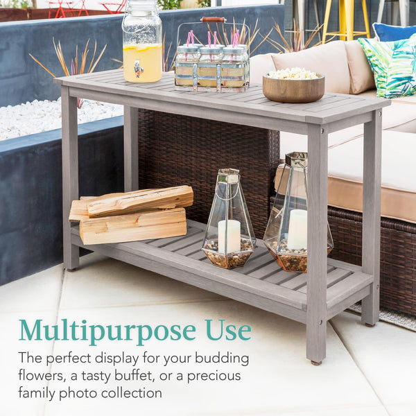 2-Shelf Eucalyptus Wood Console Table Indoor Outdoor