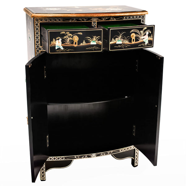 Chinese Lacquer Storage Cabinet with Mother of Pearl Inlay
