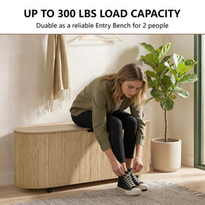 Fluted Oval Storage Bench with Lift Top & Wheels