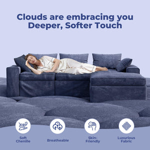 Modular Cloud Sectional Sofa with Ottoman – L-Shape, 3-Seater, Blue