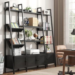 Ladder Bookshelf with 4 Doors & 12 Open Shelves