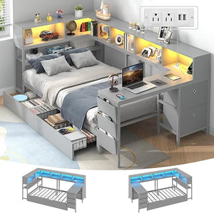 Twin Corner Bed with Desk & Storage