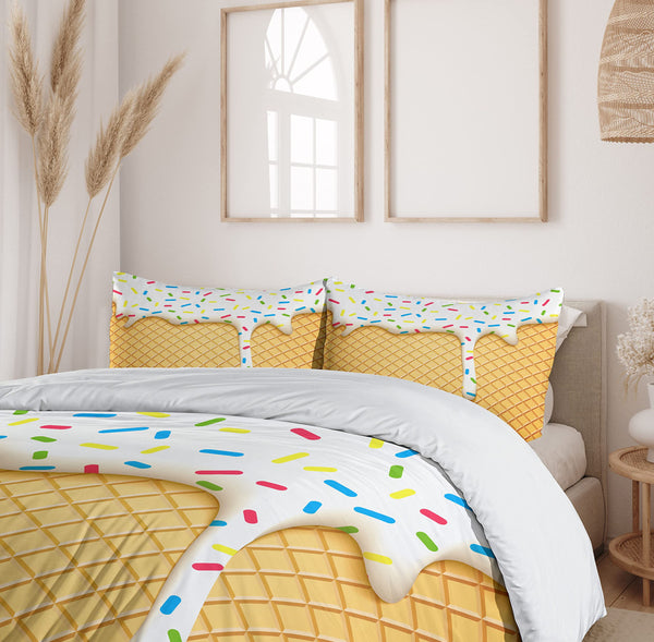 Queen Duvet Cover Set – Ice Cream Cartoon Print, 3-Piece Bedding Set