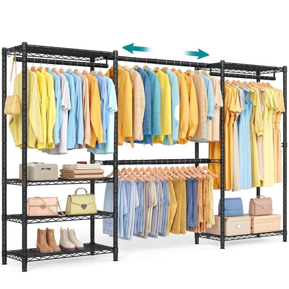 Heavy-Duty Extendable Clothes Rack with Shelves & Hooks