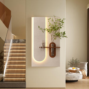 3D LED Wall Decor Sculpture with Artificial Plants & Rabbit Statue