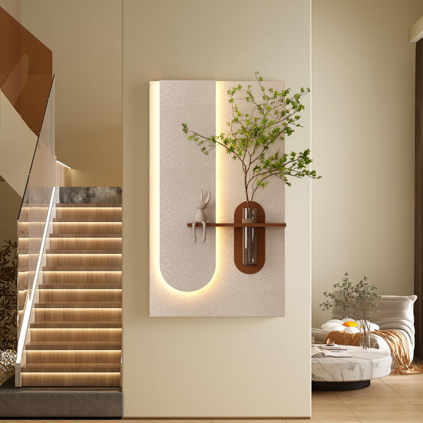3D LED Wall Decor Sculpture with Artificial Plants & Rabbit Statue