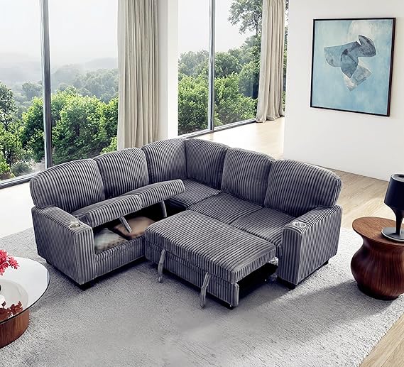 U-Shaped Sectional Sleeper Sofa with Pull-Out Bed