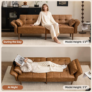 85" Convertible Futon Sofa Bed with Storage & Adjustable Armrests
