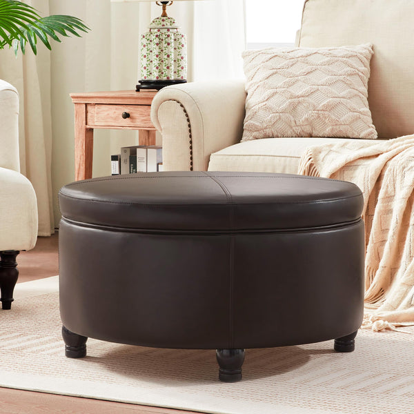 Round Storage Ottoman with Removable Top