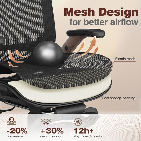 Ergonomic Office Chair with Footrest & Reclining High Back Mesh