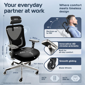 Ergonomic Office Chair with Mesh Back & 3D Headrest
