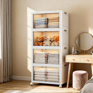 4-Tier Stackable Storage Cabinet with Magnetic Doors & Wheels
