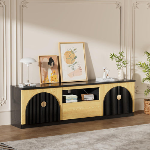 71 Inch Fluted TV Stand with Arched Doors & Storage
