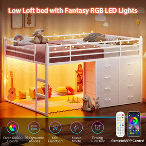 Full Over Twin Bunk Bed with Storage Drawers & RGB Lights
