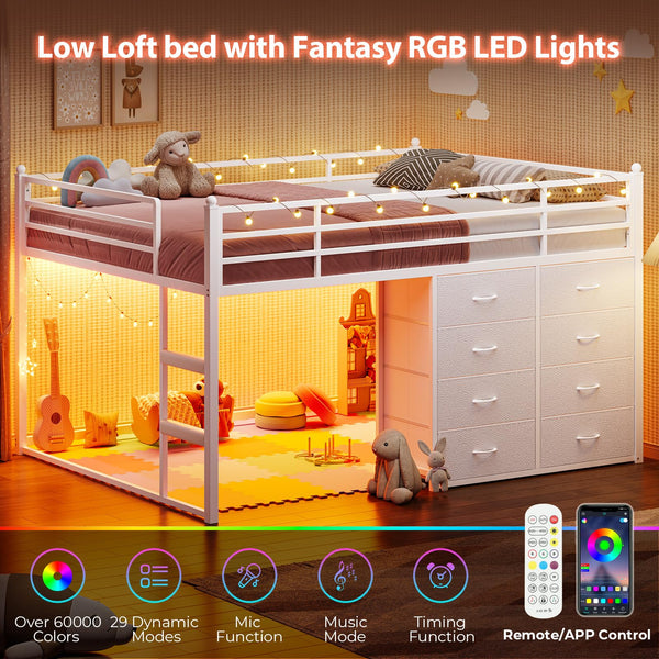 Full Over Twin Bunk Bed with Storage Drawers & RGB Lights
