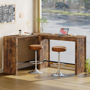 Industrial Counter Height Bar Table with Footrest