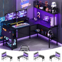 L-Shaped Gaming & Home Office Desk with Power Outlets, LED Lights & Monitor Stand