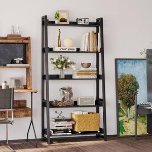 5-Tier Ladder Shelf – Industrial Bookcase