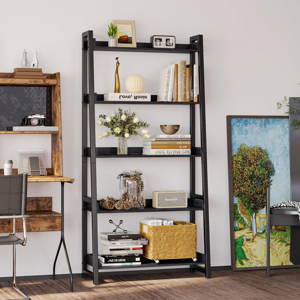 5-Tier Ladder Shelf – Industrial Bookcase