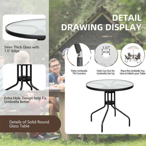 6-Piece Folding Patio Dining Set with Umbrella, Glass Table & 4 Chairs