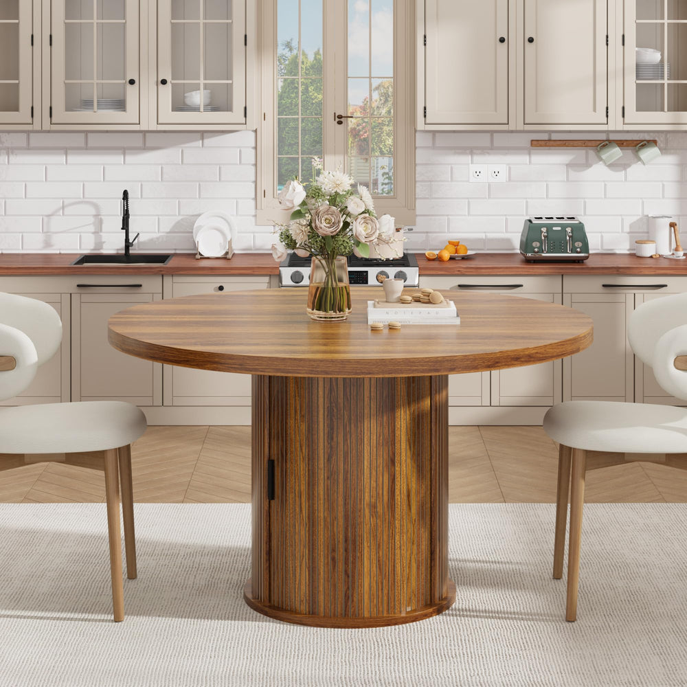 47 Inch Round Dining Table with Storage Shelf & Drawer — Seats 4 to 6