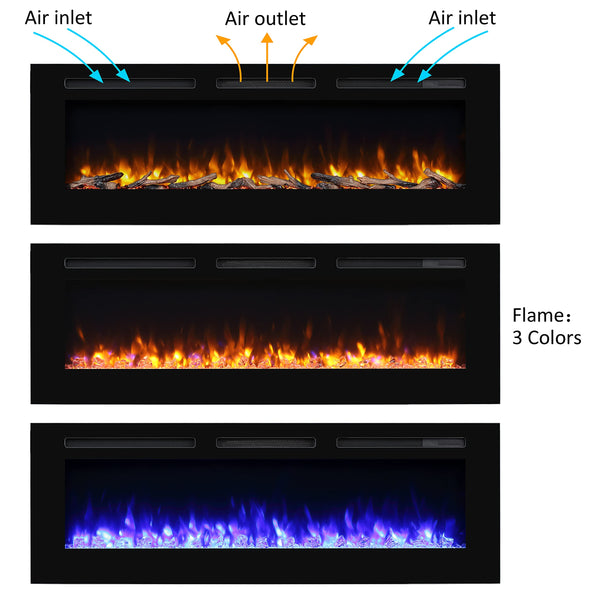 Recessed Electric Fireplace with Log Set & Crystal