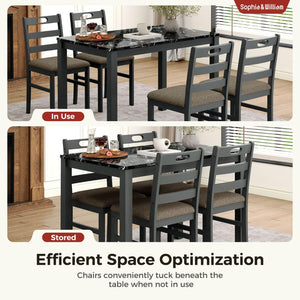 5-Piece Faux Marble Dining Table Set with 4 Upholstered Chairs