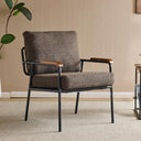 Mid-Century Modern Accent Armchair with Wood Armrests – Linen Upholstered Reading Chair
