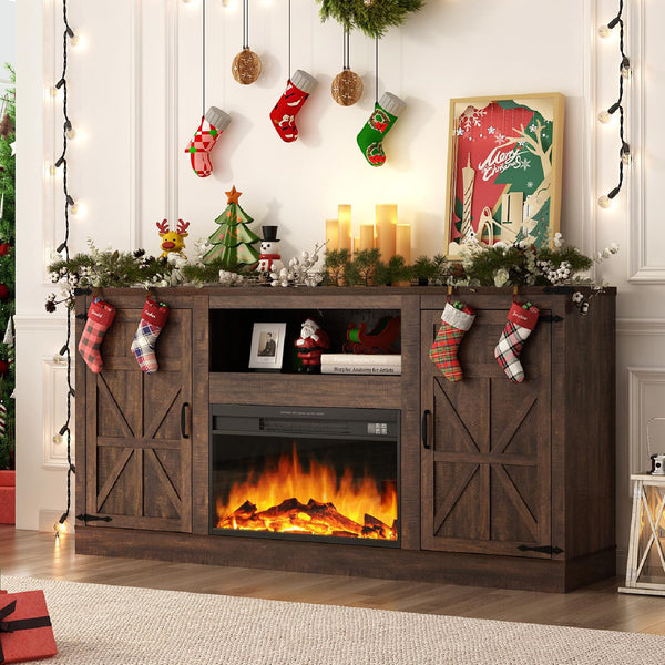 66" Farmhouse Fireplace TV Stand for 75" TVs