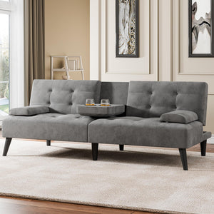 Convertible Futon Sofa Bed with Cup Holders & Adjustable Backrest