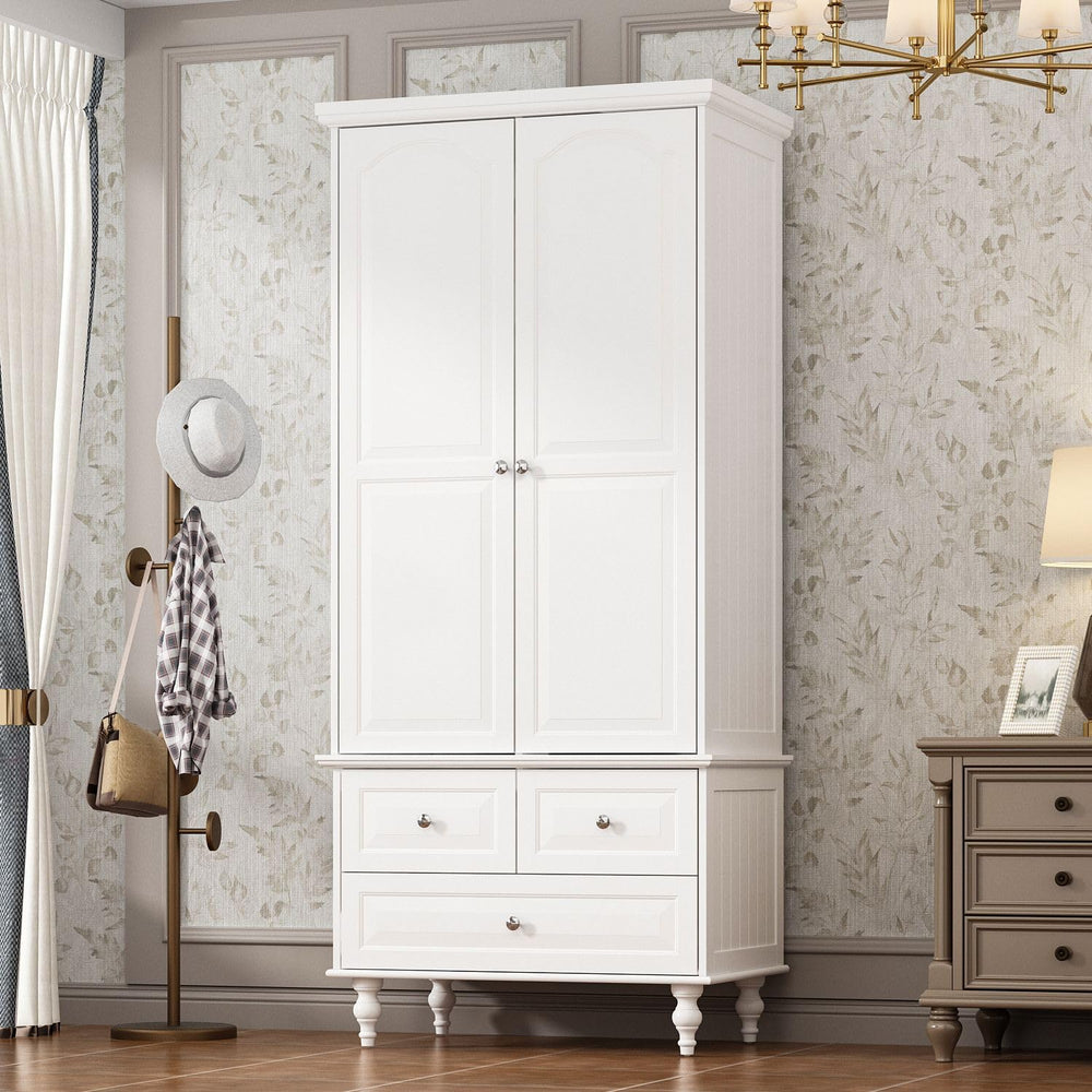2-Door Vintage Armoire Wardrobe with Drawers & Hanging Rod