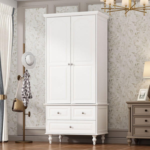 2-Door Vintage Armoire Wardrobe with Drawers & Hanging Rod