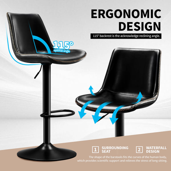 Adjustable Bar Stool Set of 2 – Microfiber Leather, Metal Frame
