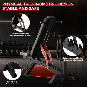 Adjustable Weight Bench with 33" Backrest, 1300LBS Capacity