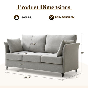65" Mid-Century Modern Loveseat Sofa – Linen 3-Seater, Silvery Grey
