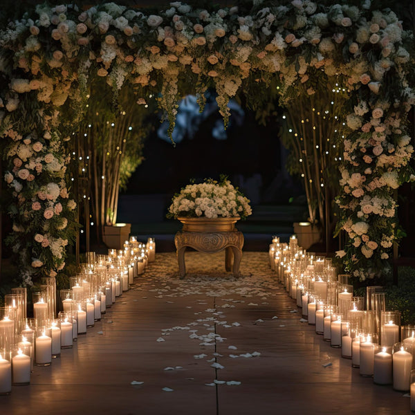 Glass Cylinder Vases and Pillar Candles Set