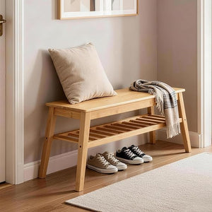 Bamboo Entryway Bench 33.46" – 2-Tier Indoor Bench