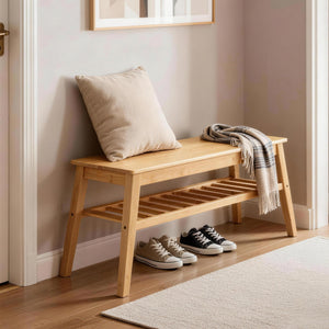 33.46" 2-Tier Bamboo Storage Bench, 300 lb Capacity