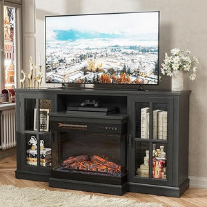 Fireplace TV Stand for 65" TV — 3-Sided Glass with Storage