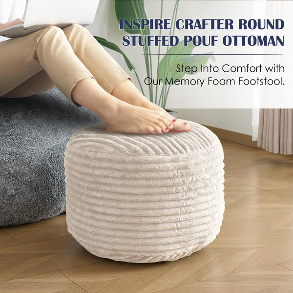 Round Corduroy Pouf Ottoman with Memory Foam Filling