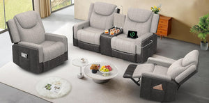 Recliner Sectional Sofa with Flip Middle Backrest & Console