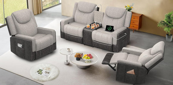 Recliner Sectional Sofa with Flip Middle Backrest & Console