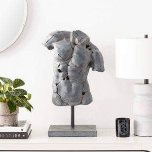 Modern Cracked Male Torso Sculpture – Polyresin Statue – 15"x9"x25"