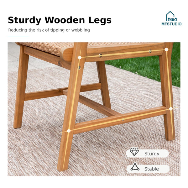 Outdoor Teak Wood Patio Dining Set with Rattan Chairs