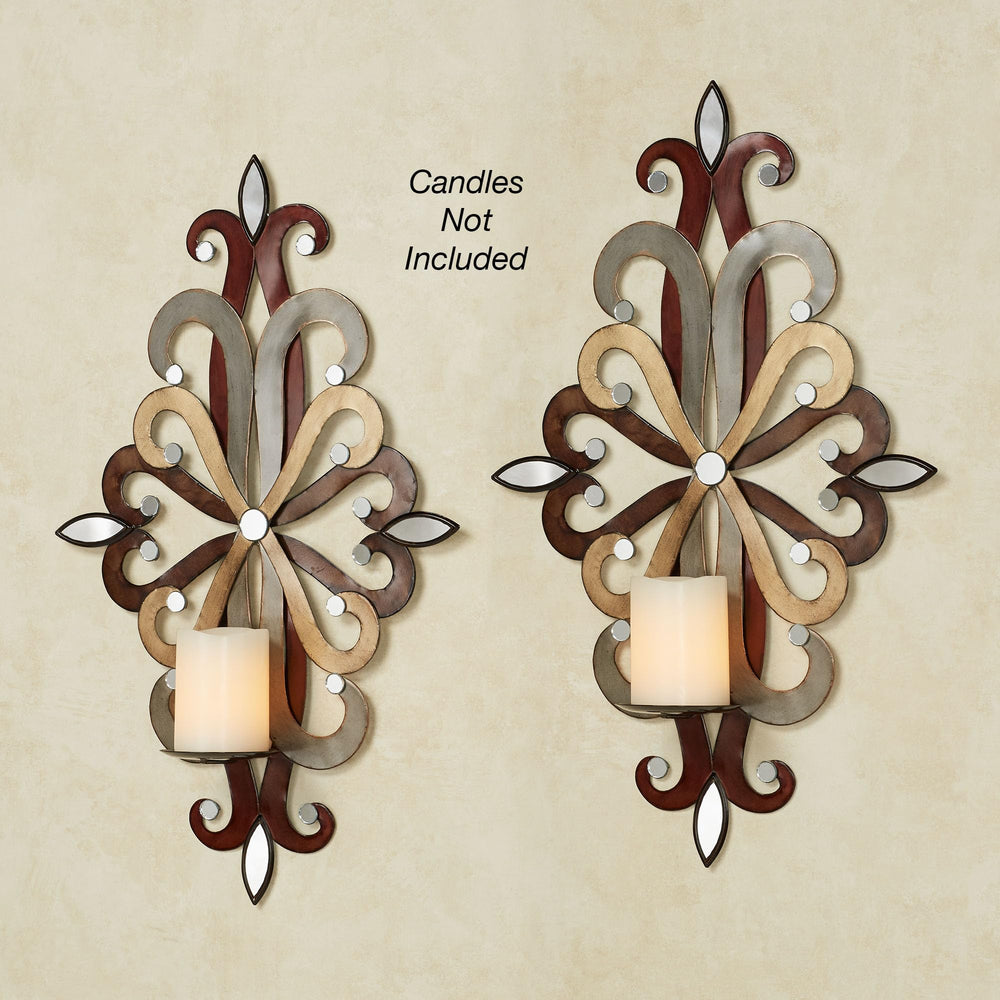 Wall Sconce Candle Holders Set of 2 – Metal Mirror Scrollwork
