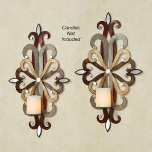 Wall Sconce Candle Holders Set of 2 – Metal Mirror Scrollwork