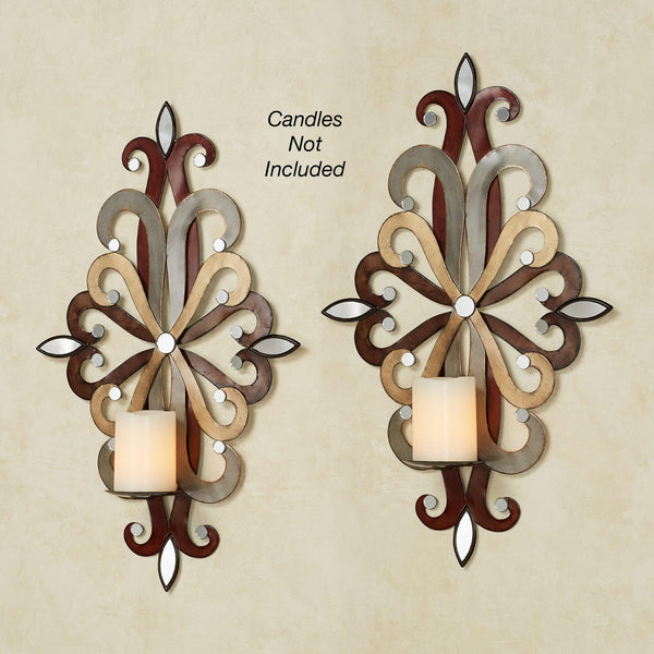 Wall Sconce Candle Holders Set of 2 – Metal Mirror Scrollwork